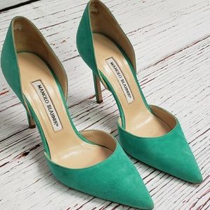 Manolo Blahnik Green Suede Heels
